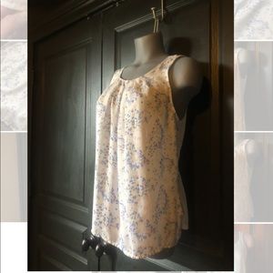 White Cotton & Chiffon Tank w/ light blue and pink